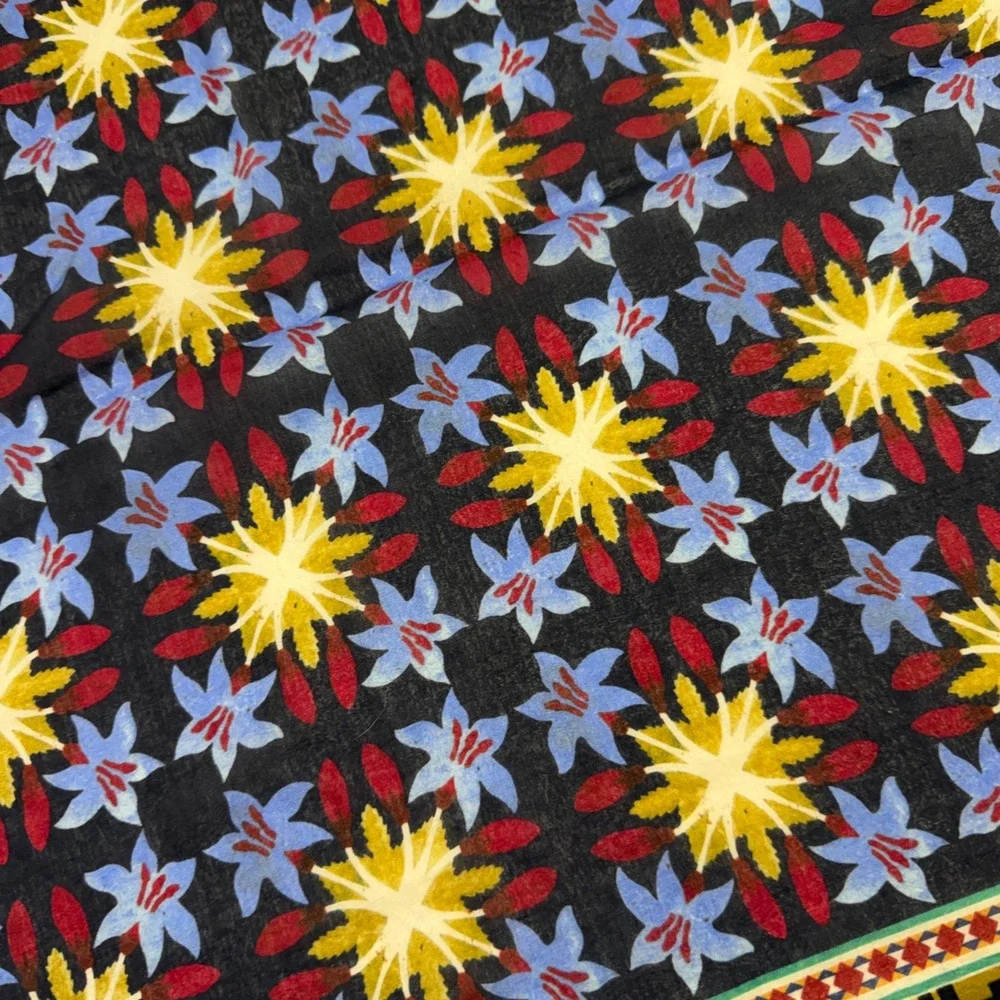Vintage Cotton Scarf Multicolor Floral Tassel